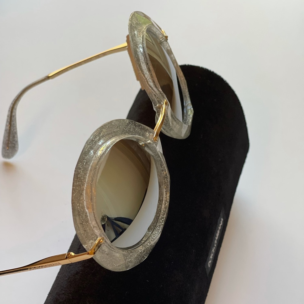 # Dolce and Gabbana Round Frame Glitter Acetate Sunglasses In Silver New - Picture 6 of 16